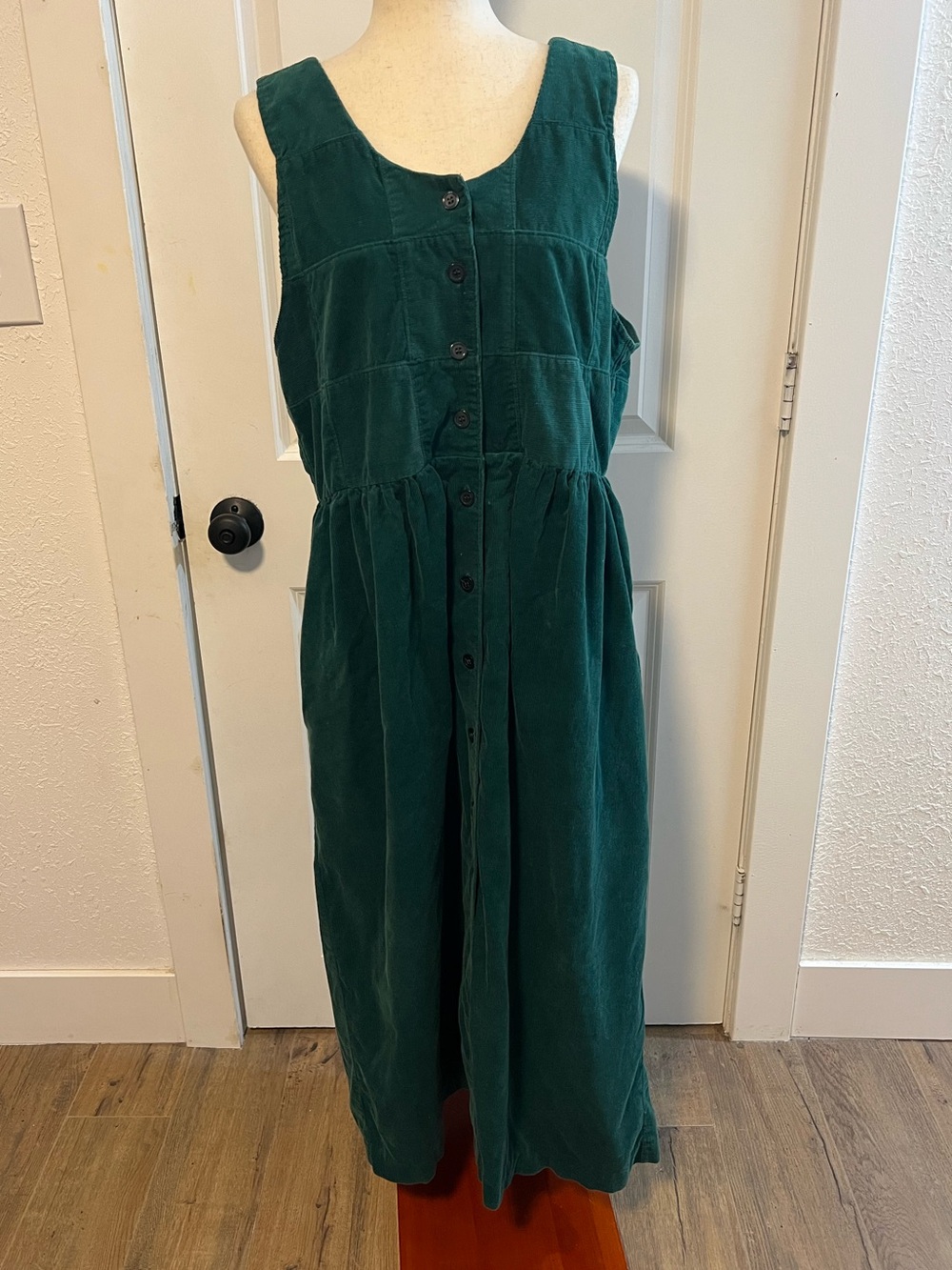 VNTG Susan Bristol Emerald Green Corduroy Jumper Pinafore Overall Maxi Dress